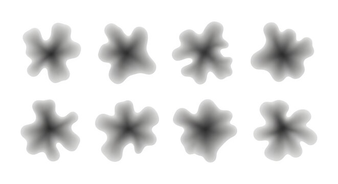 Set of abstract soft grayscale organic shapes isolated on a transparent background for creative graphic design projects