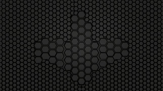 Black honeycomb texture with central geometric hexagonal cross
