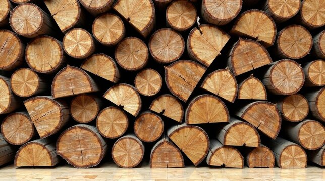 A Stack of Rustic Wooden Logs, Showing Natural Grain and Texture, Arranged in a Decorative Pattern, Resting on a Polished Stone Floor