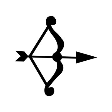 Black bow and arrow icon silhouette isolated on transparent background, PNG vector illustration