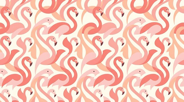 Minimalist stylized flamingo bird pattern in coral and pink shades
