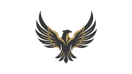 Fototapeta premium Golden eagle symmetry logo with uplifted wings.