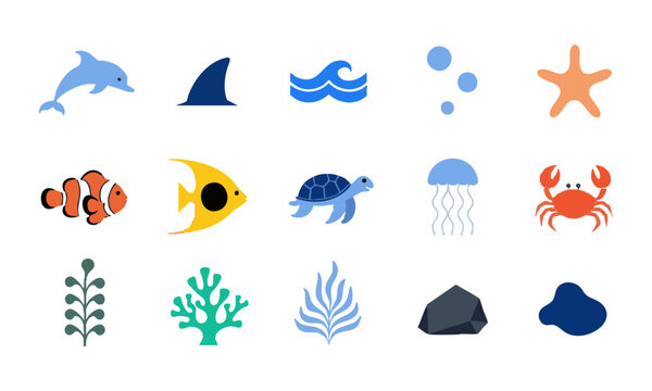 Marine Life Ocean Illustration Set.