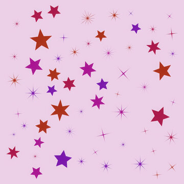 Colorful stars scattered on a light pink background pattern illustration