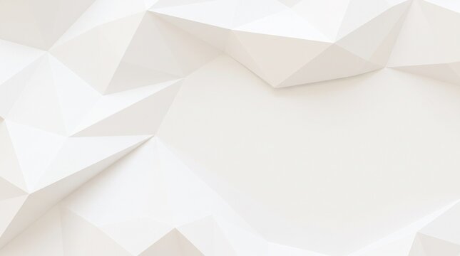 Abstract white background with geometric low poly triangular shapes and soft shadows.