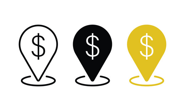 Set of map pointer icons with dollar sign symbol
