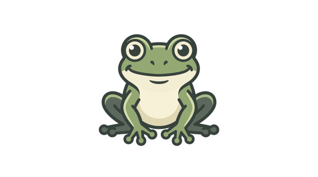 Green cartoon frog with large eyes sitting down.