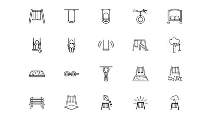 Collection of Playground and Outdoor Recreation Equipment Line Icons with Transparent Background © CHANCHALA  SARKAR