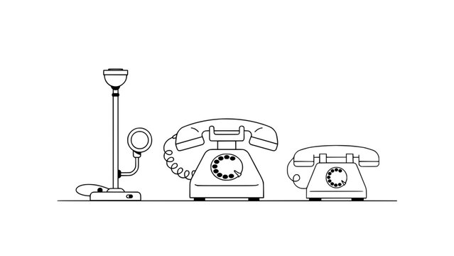 Three Vintage Telephones in a Row Each with a Rotary Dial Design Featuring Telephone, Communication, Retro with Classic and Phone
