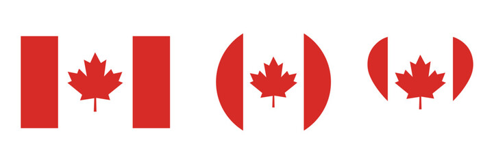 Fototapeta premium Canada Flag Vector Set with Red Maple Leaf in Circle, Square, Ribbon and Wave Shapes for National and Travel Design