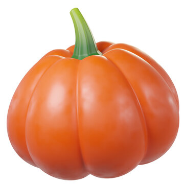 3D orange and red pumpkin, isolated on background. Autumn vegetable for Halloween, seasonal designs, Thanksgiving, greeting cards, stickers, posters. 3d render
