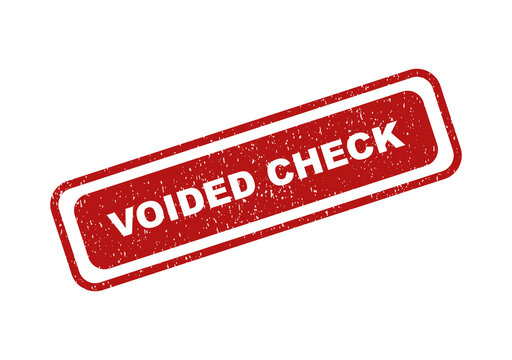 Red rubber stamp with the text voided check on a business document