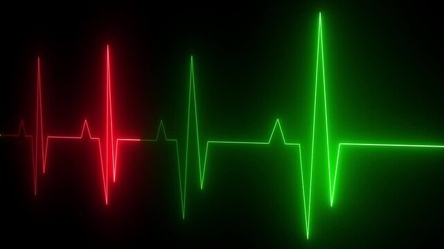 Neon Light Heartbeat Display Screen Medical Research. Cardiogram in heart shape heartbeat heat pulse glowing neon light Neon animation of heartbeat. heart beat on monitor. on 4k video animation 