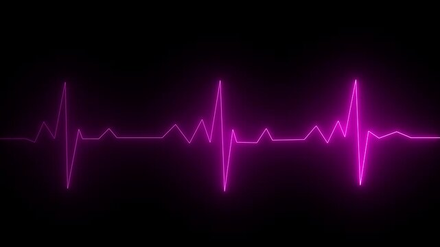 Neon Light Heartbeat Display Screen Medical Research. Cardiogram in heart shape heartbeat heat pulse glowing neon light Neon animation of heartbeat. heart beat on monitor. on 4k video animation 
