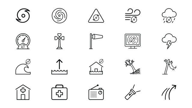 Collection of disaster warning and emergency preparedness icons with transparent backgrounds for educational and informational use