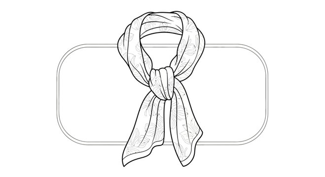 Hand-drawn fashion accessory, elegant scarf tied fashionably, simple outline drawing