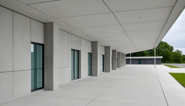 Modern concrete building exterior as a public disaster safety hub