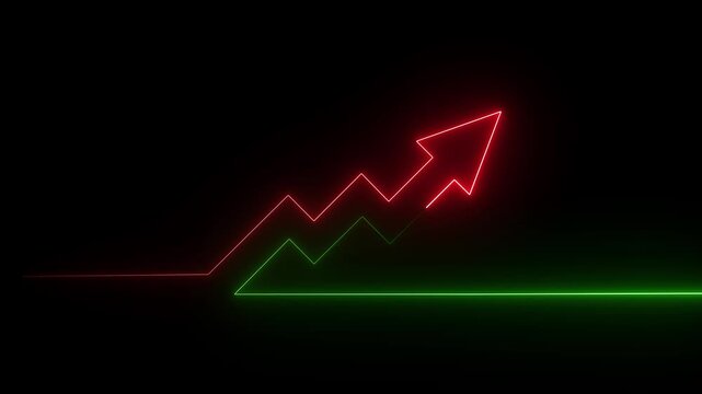 Abstract neon arrow business graph chart icon animation background. Market Recovery Concept. Successful growth trend Green line graph going Up. 4k video