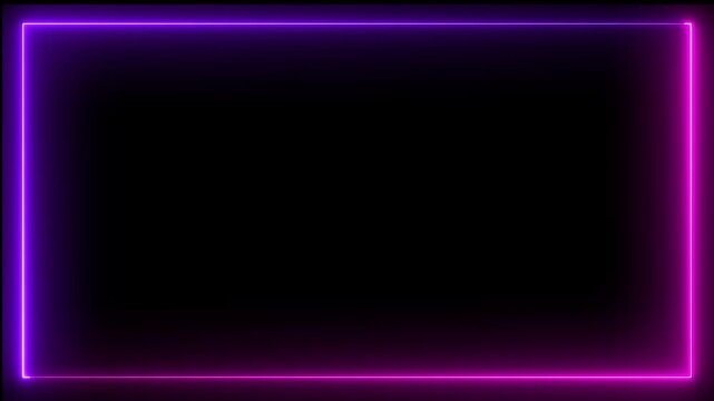 Abstract glowing neon rectangle border frame black background. neon border glowing frame isolated on  neon frame rectangle, moving neon lights overlay, square neon line 4k video