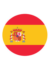 Obraz premium Round Spain flag icon isolated on transparent background, glossy circular national symbol, official emblem, high resolution graphic for modern design.