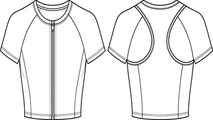 Flat sketch of women zip up short sleeve crop top technical fashion flat drawing vector illustration © Mdjoshel 