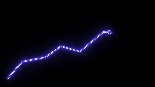 Neon blue arrow growth up and down icon on background. business graph animation arrow symbol concept.