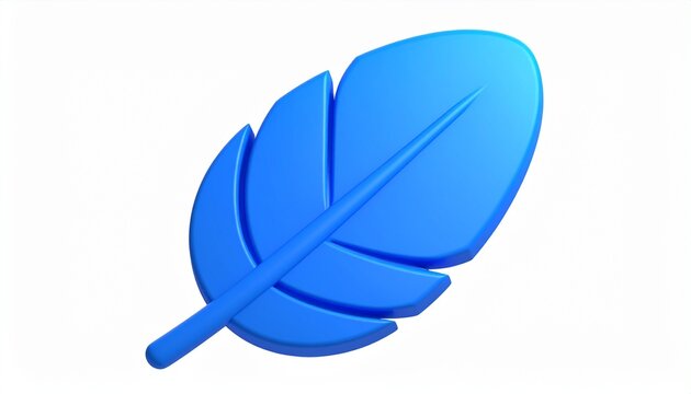 Minimalist Blue Feather 3D Icon Isolated on White Background