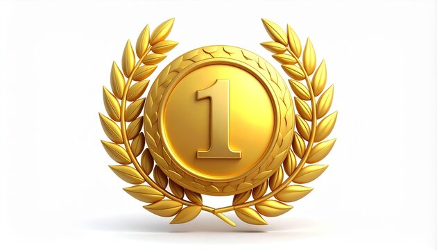 First Place Medal with Laurel Leaves Minimal 3D Illustration