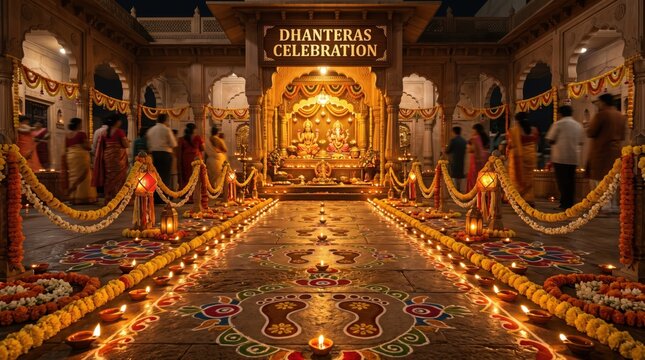 Diwali festival celebration with traditional oil lamps. Indian cultural holiday light decor.