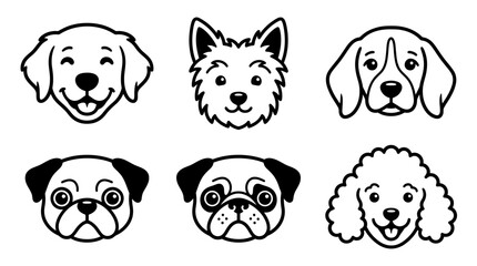 Obraz premium Set of Black Ink Dog Face Vector Icons Featuring Various Popular Pet Breeds