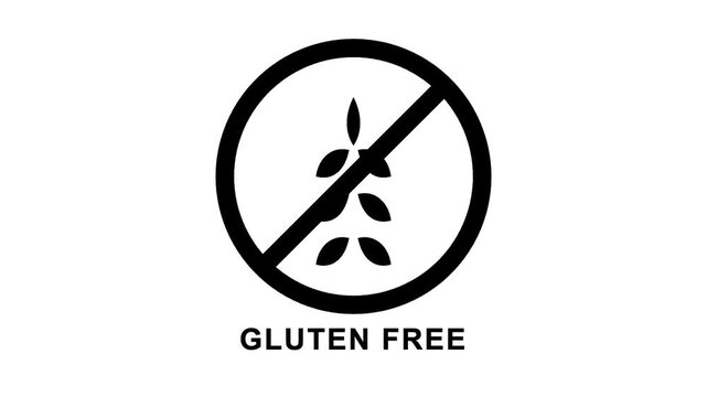Animated gluten free icon with grain stalk and prohibition sign on white background