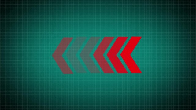 Glowing Left side Red Arrows Animation, An animated sign with a neon-lit arrow moving from Right to left green black background