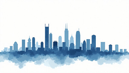 Fototapeta premium Soft blue watercolor skyline of Houston on white background with clean composition and generous copy space