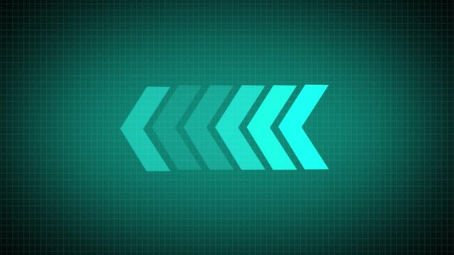 Glowing Left side Cyan Arrows Animation, An animated sign with a neon-lit arrow moving from Right to left green black background