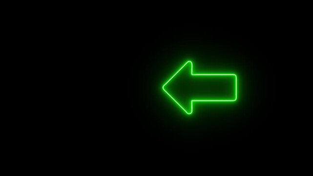 Glowing Green Left Arrow Icon Animation on Black Background, Neon Direction Symbol, Minimalist Digital Navigation and Direction Symbol.