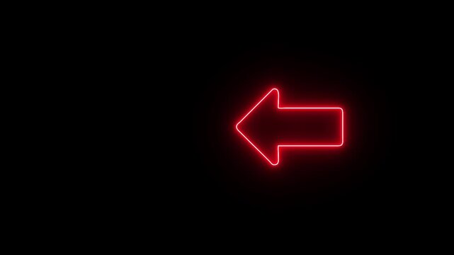 Glowing Red Right Left Arrow Icon Animation on Black Background, left to right glowing neon arrow direction on black background.
