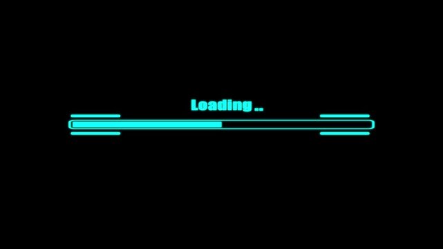 Glowing Neon Loading Progress Bar Animation, bar with glitch effects interface status, progress, system update, data processing, and digital technology workflow. 4k alpha channel animation. 