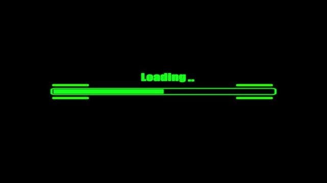Glowing Neon Loading Progress Bar Animation with Text on Black Background abstract beautiful loading icon , processing ,downloading , glowing ,colorful animation.