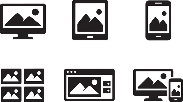 Responsive image gallery interface icon collection for web and mobile in editable EPS vector format.
