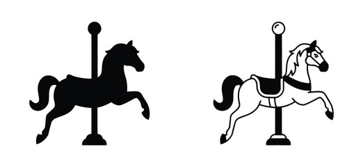 Carousel Horse Icon Set Representing Childhood Amusement Park and Entertainment. carousel horse vector illustration set with pole amusement park ride on transparent background © muni