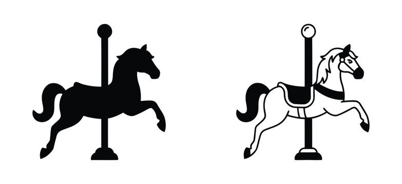 Carousel Horse Icon Set Representing Childhood Amusement Park and Entertainment. carousel horse vector illustration set with pole amusement park ride on transparent background
