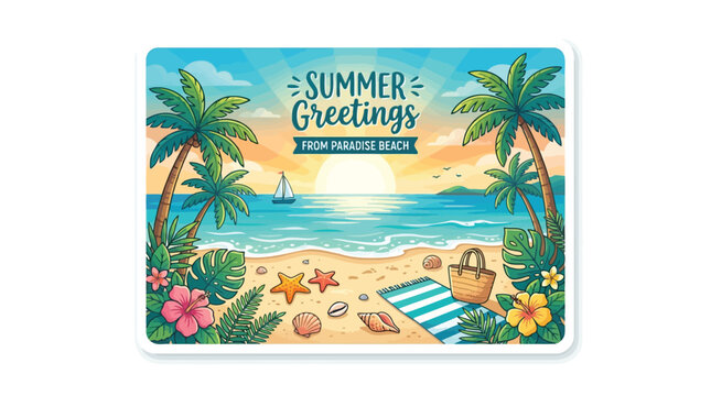 Colorful tropical beach mousepad with palm trees