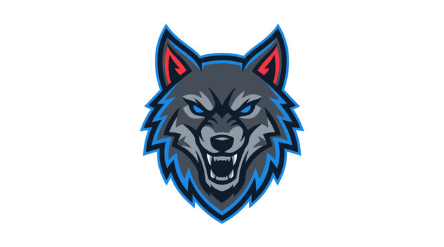 Aggressive wolf head esport mascot logo design.