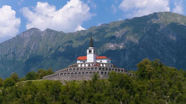 Aerial View of Church of St. Anthony in Slovenia - drone shot