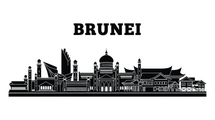 Obraz premium Minimalist Black Skyline Silhouette of Brunei City Landmarks