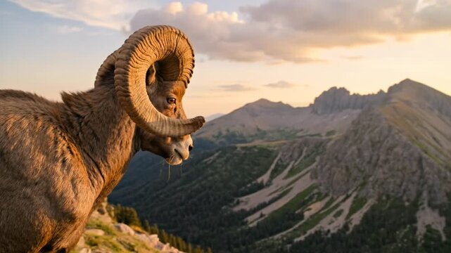 bighorn sheep in rocky mountains of banff national park canada golden light video