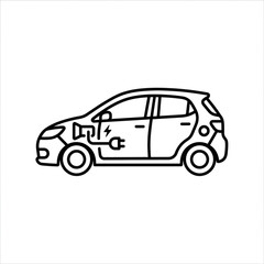 Fototapeta premium Electric car line art illustration with charging symbol.
