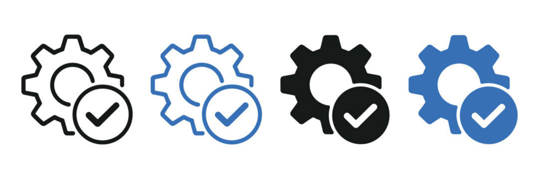 Easy installation icon with gear, settings and completed setup symbols