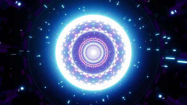 A futuristic neon cyber circle rotating in a seamless loop for DJ visuals and electronic music festivals.