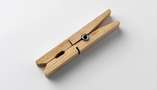 Wooden Clothespin Laundry Peg Isolated on White Background for Domestic Housework and DIY Crafting